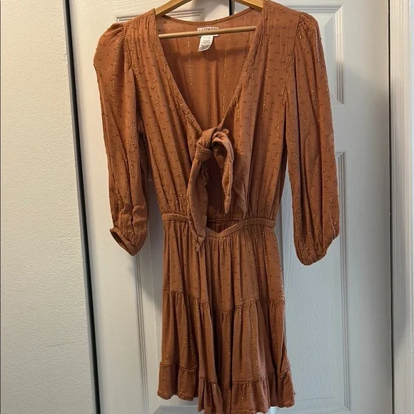 L Space  Rust Orange Tie-Front Dress size XS - Picture 2 of 4